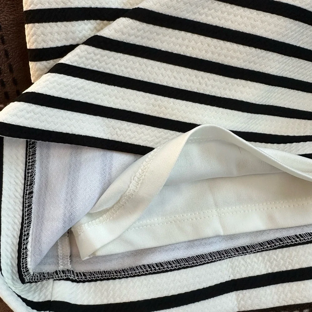 Striped Black and White Dress w/ Yellow Embellishments - Picture 4 of 4
